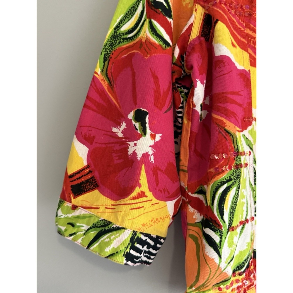 Choices Patchwork Jacket‎ Top Cardigan Floral Tropical Sequin Zebra Button Large - Picture 5 of 16